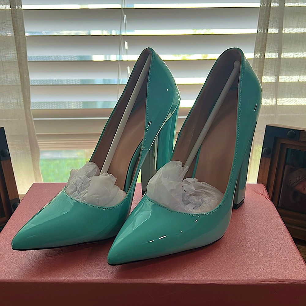 Women’s Chunky High Heel Pumps 4.7” Mint Green